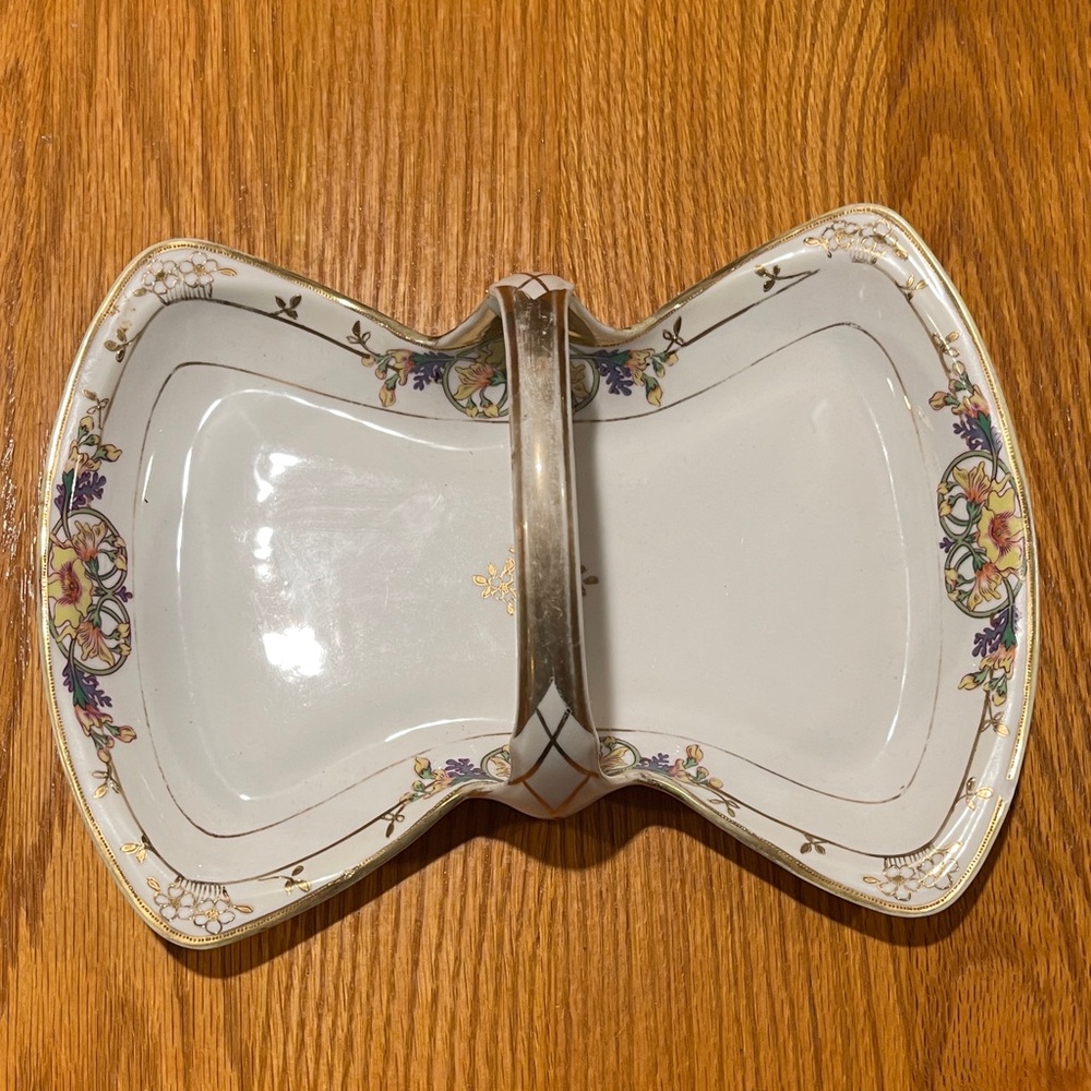 Elegant Floral Porcelain Handled Dish